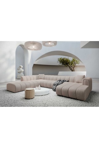 Canapé d'angle droit panoramique Luma - Beige - 7 places - Tissu structurel