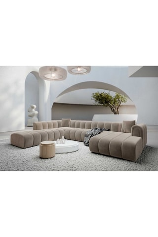 Canapé d'angle droit panoramique Luma - Beige foncé - 7 places - En velours