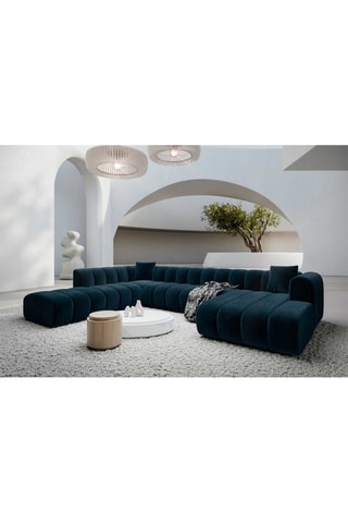 Canapé d'angle gauche panoramique Luma - Bleu foncé - 7 places - En velours