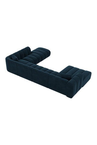 Canapé d'angle droit panoramique Luma - Bleu foncé - 7 places - En velours