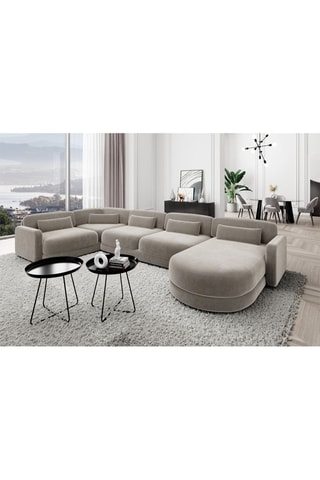 Canapé d'angle gauche panoramique Migala - Beige foncé - 7 places - En velours