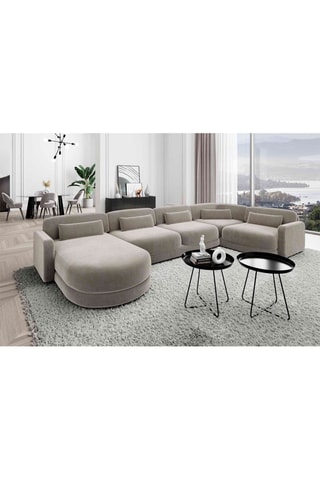 Canapé d'angle droit panoramique Migala - Beige foncé - 7 places - En velours