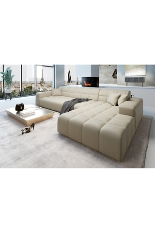 Canapé d'angle droit Cardano - Beige - 5 places - En cuir