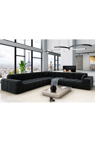 Canapé d’angle Cardano - Noir - 6 places - Toucher velours