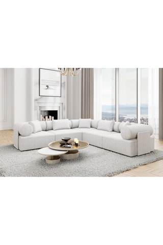 Canapé d'angle panoramique Ragusa - Blanc - 6 places - Toucher velours