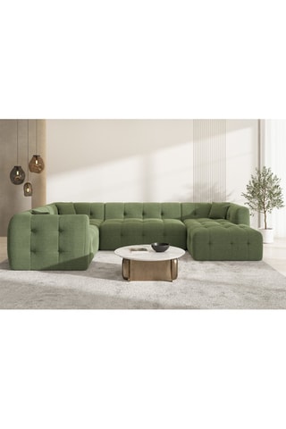 Canapé d'angle gauche panoramique Baloo - Vert - 7 places - En polyester