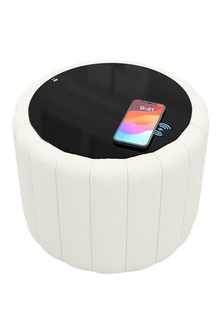 Table d’appoint ronde avec chargeur sans fil et port USB intégrés Nuvola - Blanc