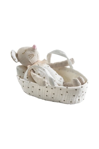 Peluche Souriceau Lucio e berço - Bege