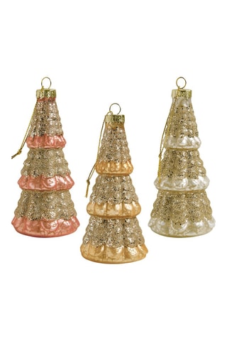 Coffret de 3 árvores de Natal com purpurina em vidro - 21 x 16 x 6,5 cm