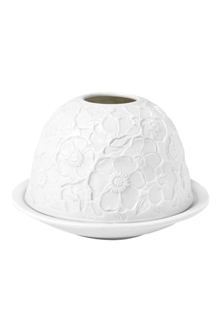 Base de vela em cerâmica Eclat Foral - 12 x 12 x 8,5 cm - Branco