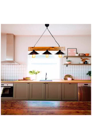 Candeeiro suspenso Üç Sapka - Natural e preto - Em pinho - 3 x 60 W