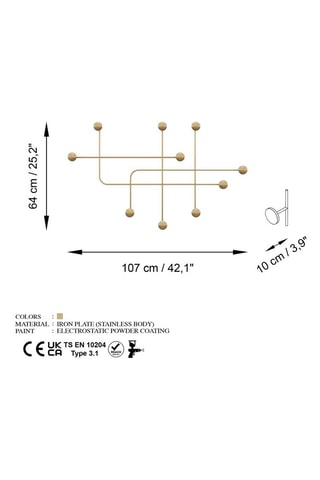 Porte-manteau - Doré - 107 x 64 x 10 cm