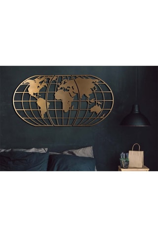 Decoração de parede World Map Globe - 60 x 120 cm - Dourado -