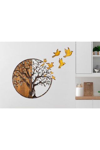 Decoração de parede em madeira - 92 x 71 x 3 cm - Natural e preto