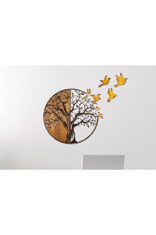 Decoração de parede em madeira - 92 x 71 x 3 cm - Natural e preto