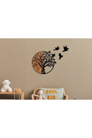 Decoração de parede em madeira - 92 x 3 x 71 cm - Preto e natural