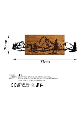 Decoração de parede em madeira Mountain Range - 93 x 29 cm - Natural e preto