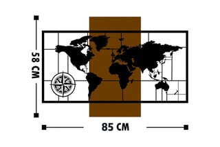 Decoração de parede World Map With Compass Natural e preto