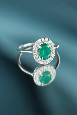 Bague Andaman - Or blanc, diamants et émeraude