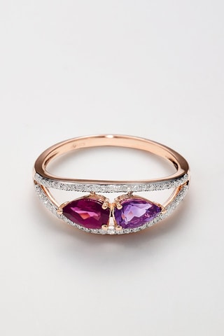 Bague Lizbeth - Or rose, diamants, améthyste et rhodonite