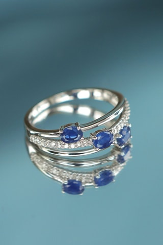 Bague Trio de Saphir - Or blanc, diamants et saphirs