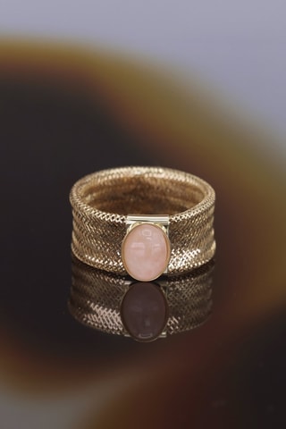 Ring Quartz rose flamboyant Geelgoud en Rozenkwarts