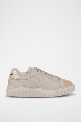 Leren Gevoerde Sneakers - Beige