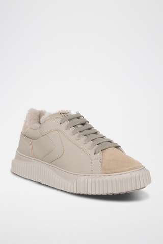 Leren Gevoerde Sneakers - Beige