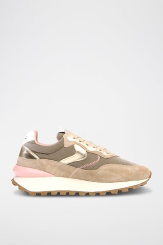 Leren Sneakers Qwark - Beige en Donkergrijs