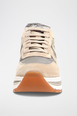 Sapatilhas com plataforma de couro - Bege