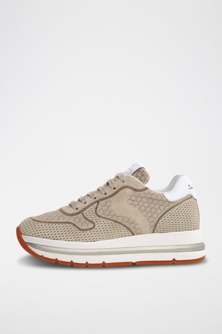 Sapatilhas com plataforma de couro - Bege