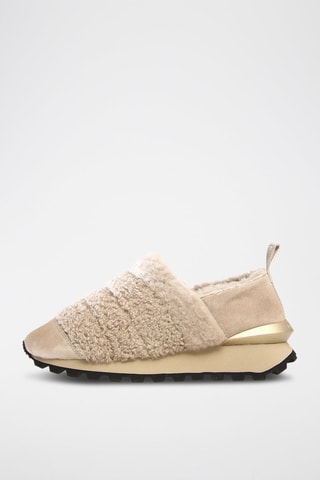 Slip-on com plataforma de nobuck Qwark - Bege