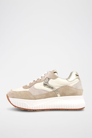 Sapatilhas com plataforma de couro - Bege