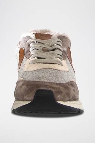Gevoerde Leren en Wollen Sneakers - Grijs en Camel