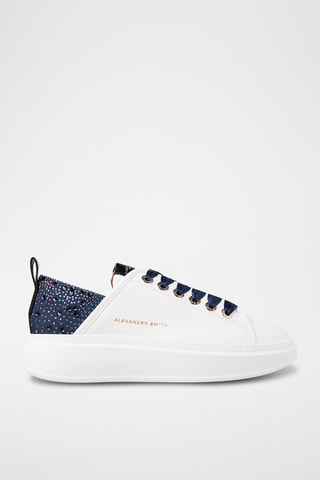 Leren Platform Sneakers Wembley - Wit en Marineblauw