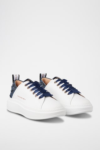 Leren Platform Sneakers Wembley - Wit en Marineblauw