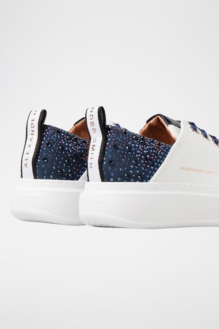 Leren Platform Sneakers Wembley - Wit en Marineblauw