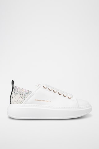 Leren Platform Sneakers Wembley - Wit en Glanzend Blauw