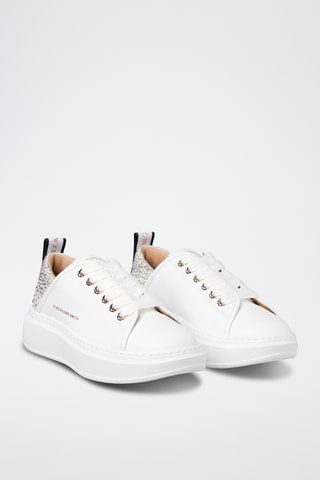 Leren Platform Sneakers Wembley - Wit en Glanzend Blauw