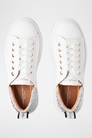 Leren Platform Sneakers Wembley - Wit en Glanzend Blauw