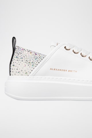 Leren Platform Sneakers Wembley - Wit en Glanzend Blauw