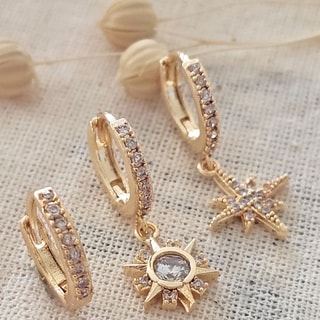 Trio de boucles d'oreilles - Laiton plaqué or & zircons