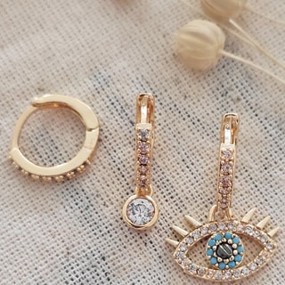 Trio de boucles d'oreilles - Laiton plaqué or & zircons