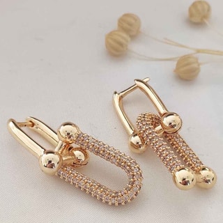 Boucles d'oreilles - Laiton plaqué or & zircons