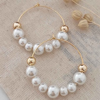 Boucles d'oreilles - Laiton plaqué or & perles synthétiques