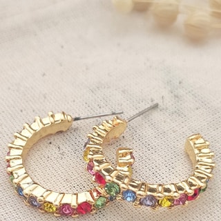 Demi créoles - Laiton plaqué or & zircons