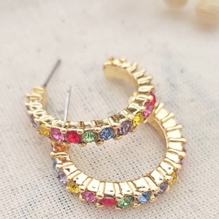 Demi créoles - Laiton plaqué or & zircons