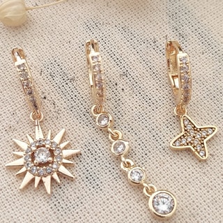 Trio de boucles d'oreilles - Laiton plaqué or & zircons