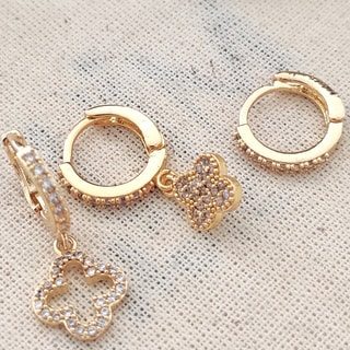 Trio de boucles d'oreilles - Laiton plaqué or & zircons