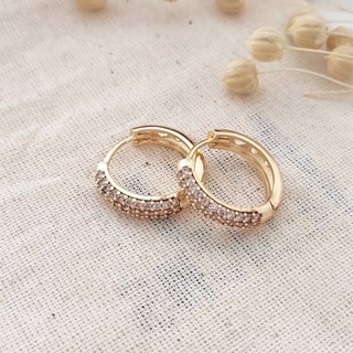 Créoles - Laiton plaqué or & zircons 